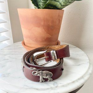 Vintage 1992 BRIGHTON Safari Animals Brown Leather Belt